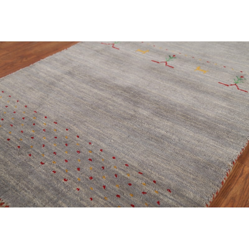 Gray Gabbeh Oriental Runner Rug Hand-Knotted Wool Carpet - 2'9"x 9'7"