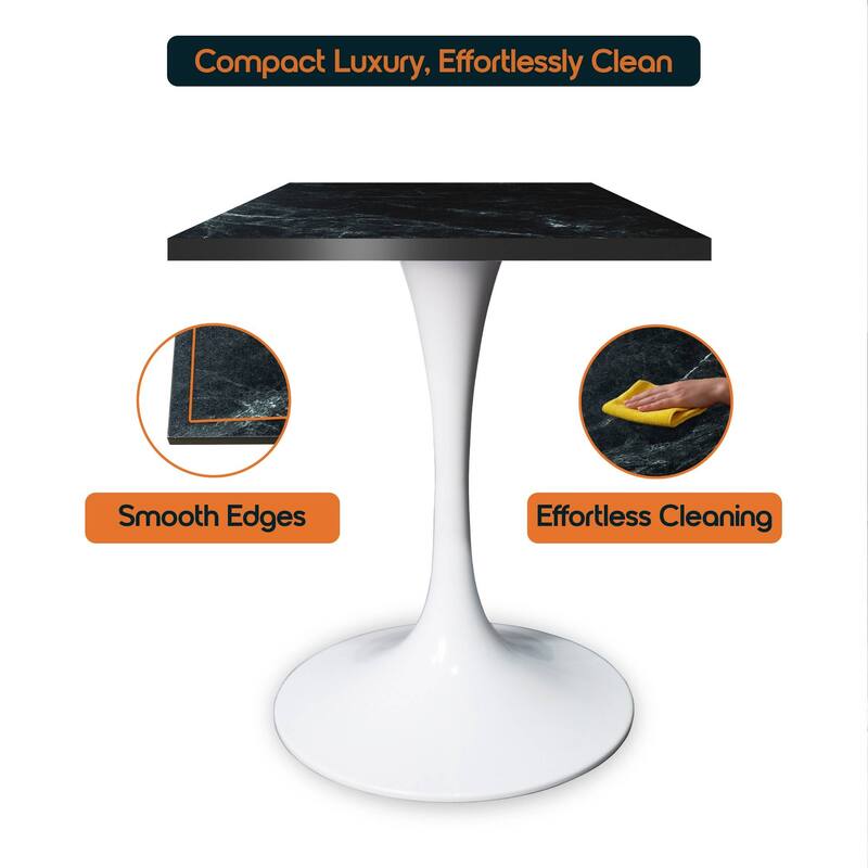 Verve 24 in. Wide Dining Table Square MDF Wood Tabletop in White Stainless Steel Pedestal Base Accent Kitchen Table