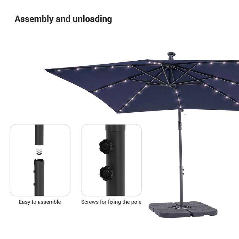 LIVOOSUN 8.2Ft LED Square Offset Hanging Patio Umbrellas w/Base