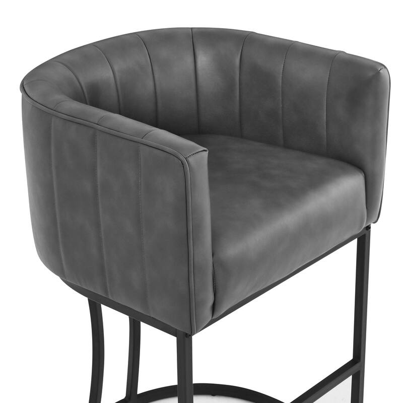 LUE BONA Modern 26.in Low Back Counter Height Barstool Barrel Set of 4 Bar Stools with Metal Frame