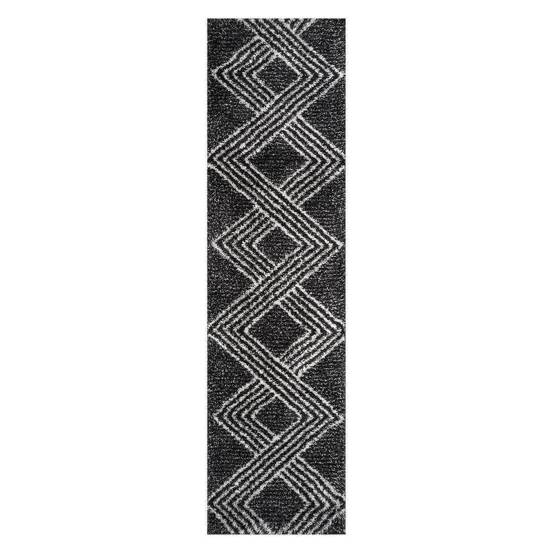 Abstract Geometric Shag Rug - Anthracite Dark Gray - Medium Pile Rug - Kid & Pet Friendly