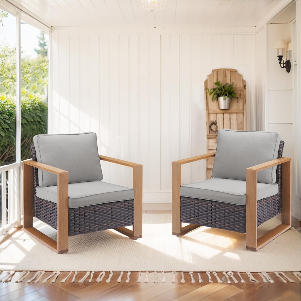Gymojoy Outdoor Rattan Chairs with Armrest Club Chair - Brown