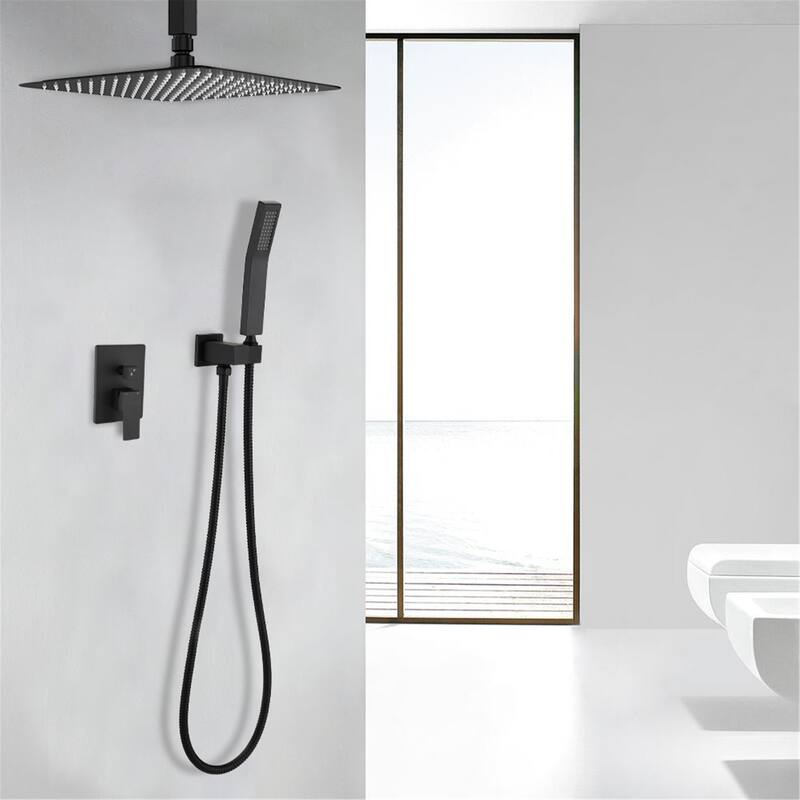 1-Spray Patterns with 2.5 GPM 16 in. Ceiling Mount Dual Shower Heads - Matte Black