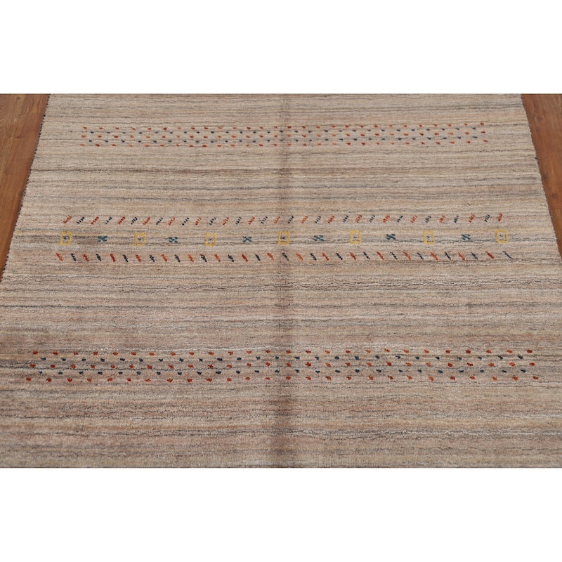 Tribal Gabbeh Indian Rug Hand-Knotted Modern Brown Wool Carpet - 3'10" x 5'7"