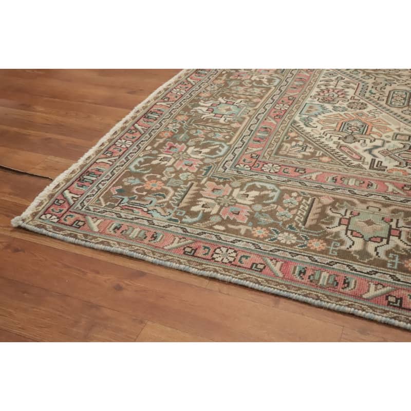 Hand Knotted Oriental 100% Wool Carpet Traditional Floral Beige & Ivories Tabriz Area Rug - 9' 5'' X 6' 5''