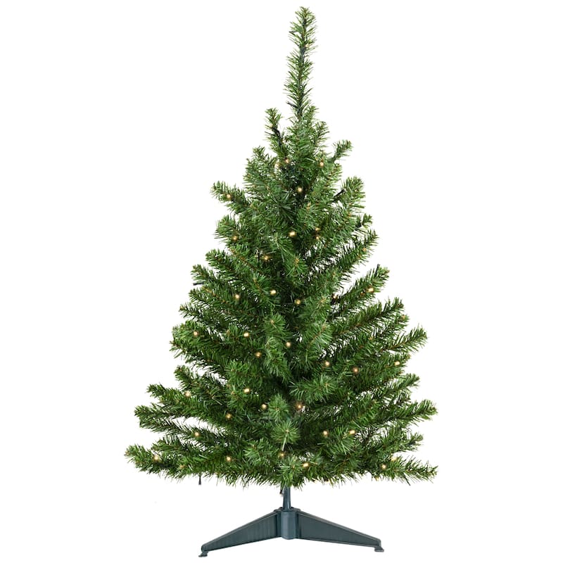 3' Green Medium Canadian Pine Artificial Tree Clear White LED - 3 Foot