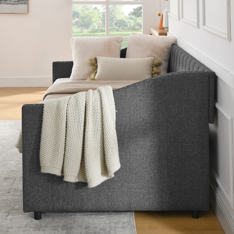 Twin Size Daybed with Drawers Upholstered Tufted Sofa Bed