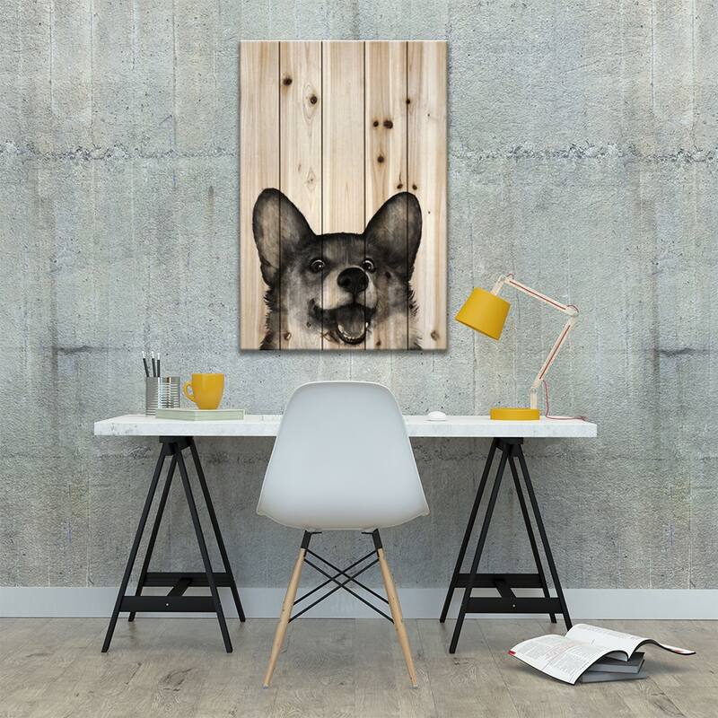 Corgi Print On Wood by Laura Graves - Multi-Color