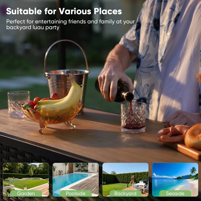 Pocassy Outdoor Tiki Bar Patio Set with 2 Stools Storage for Garden