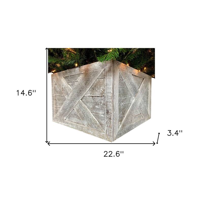 HomeRoots 23" Natural Weathered Gray Whitewash Christmas Tree Collar - 22.6' X '14.6' X '3.4