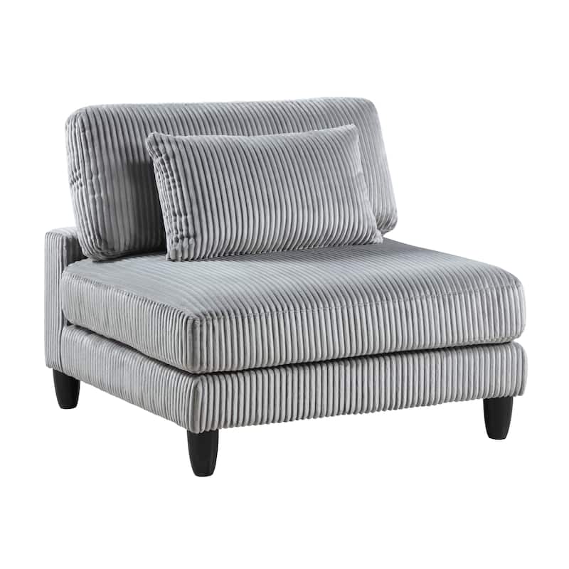 4-Piece Gray Corduroy Sectional Sofa with Wood Legs, 120x80x36 inches, 241 lbs