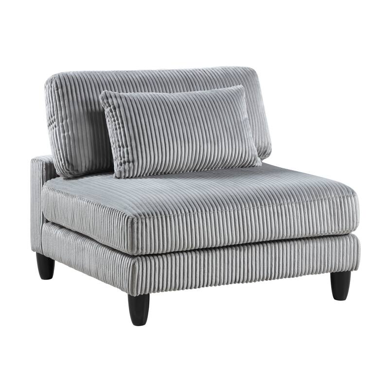 6pc Gray Corduroy Modular Sectional Set - 2 Armless Chairs, 2 Corner Seats, 2 Ottomans with Pillows