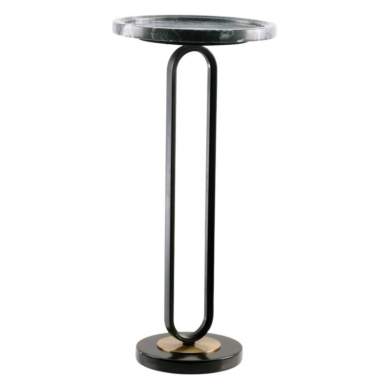 12" Grey Round Marble Metal Marble Pedestal End Table