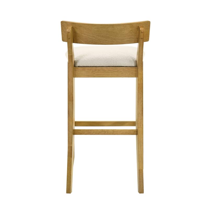 Merie Modern Transitional Wood Counter Height Kitchen Bar Stool with White Boucle Fabric Upholstered Seat