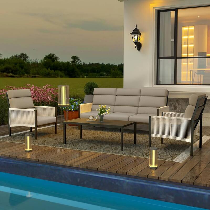 AECOJOY 4 Pieces Outdoor Aluminum Patio Furniture Set with Coffee Table, Morden Outdoor Patio Sectional Furniture Set