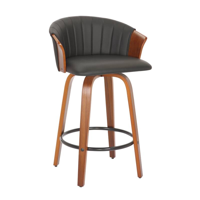HomeRoots Set of Two 26" Black and Brown Faux Leather and Solid Wood Low Back Counter Height Bar Chairs