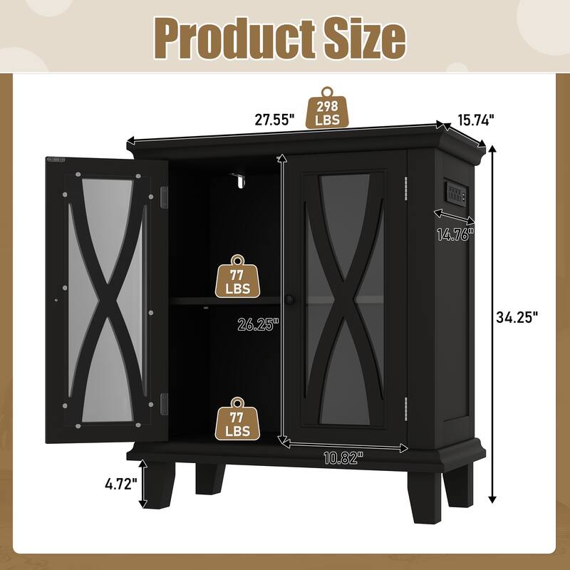 Anmytek Farmhouse 10-20 Gallon Aquarium Tank Stand with Power Outlets, Adjustable Shelves and Storage Cabinet