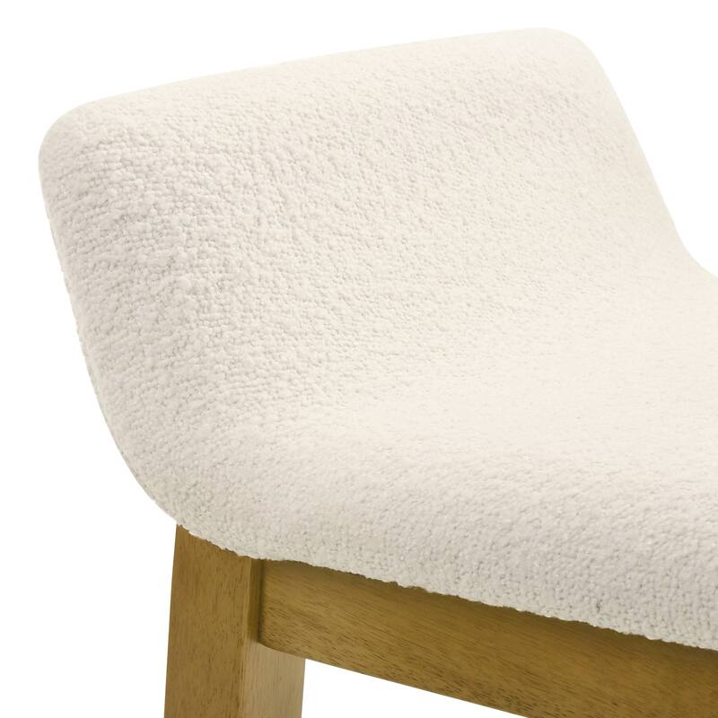 Annikah Low-Back Boucle Bar Stool, Counter Height Kitchen Barstool with Wood Legs