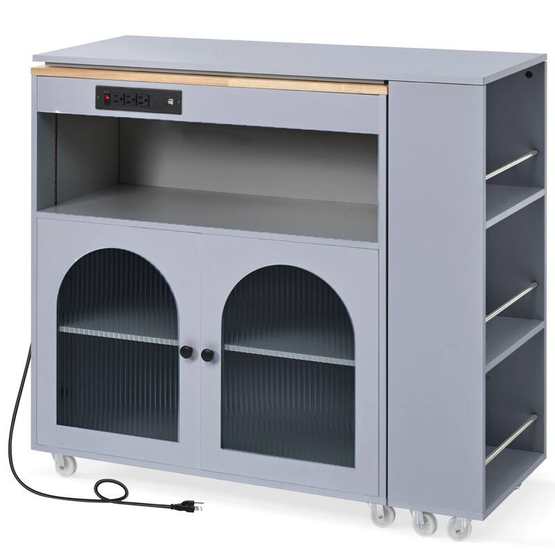 Rolling Kitchen Island With Extended Table(no include stool)