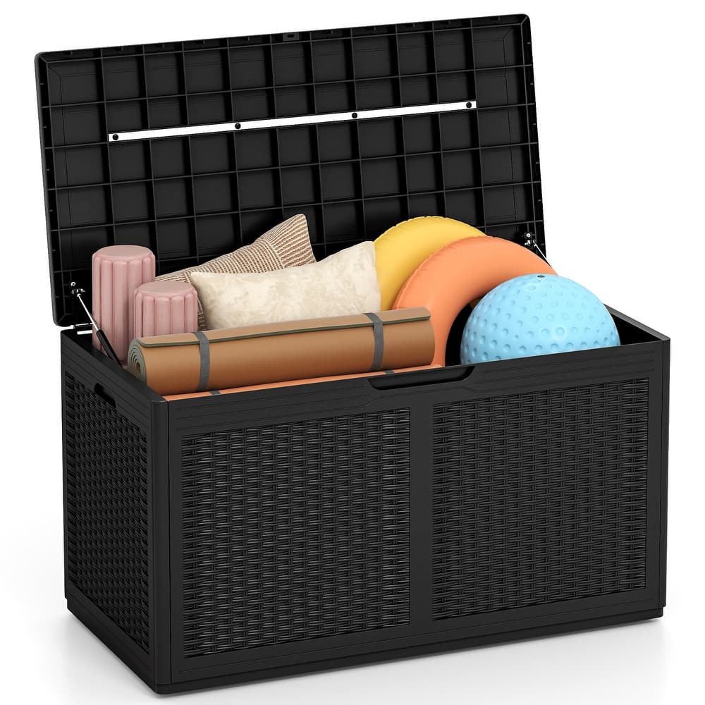 Gymax 100 Gallon Resin Deck Box w/ Lockable Lid Wheels for Pool