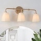 preview thumbnail 1 of 8, Fabrey Mid-century Modern Glam Bathroom Vanity Lights 3-light Gold Fabric Shade Wall Sconces