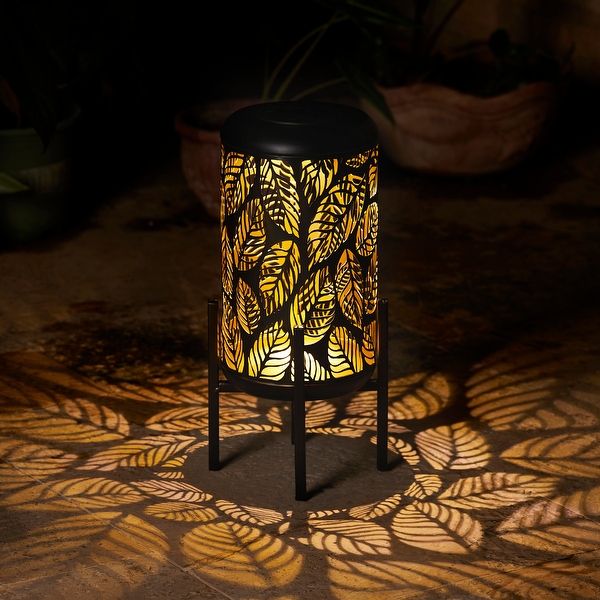 Glitzhome 14.25 H Outdoor Black Metal Flower Cutout Solar Light Standing Lantern On Sale Bed Bath Beyond 39637099