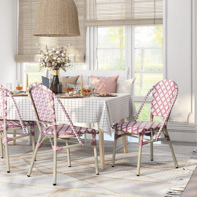 Portia French Metal Wicker Outdoor Bistro Chairs (Set of 2) by Furniture of America - Set of 2 - Pink