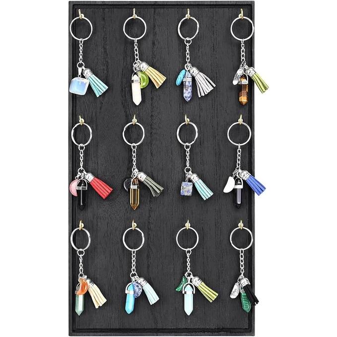 Wooden Jewelry Display Stand with 12 hooks,Brown Color