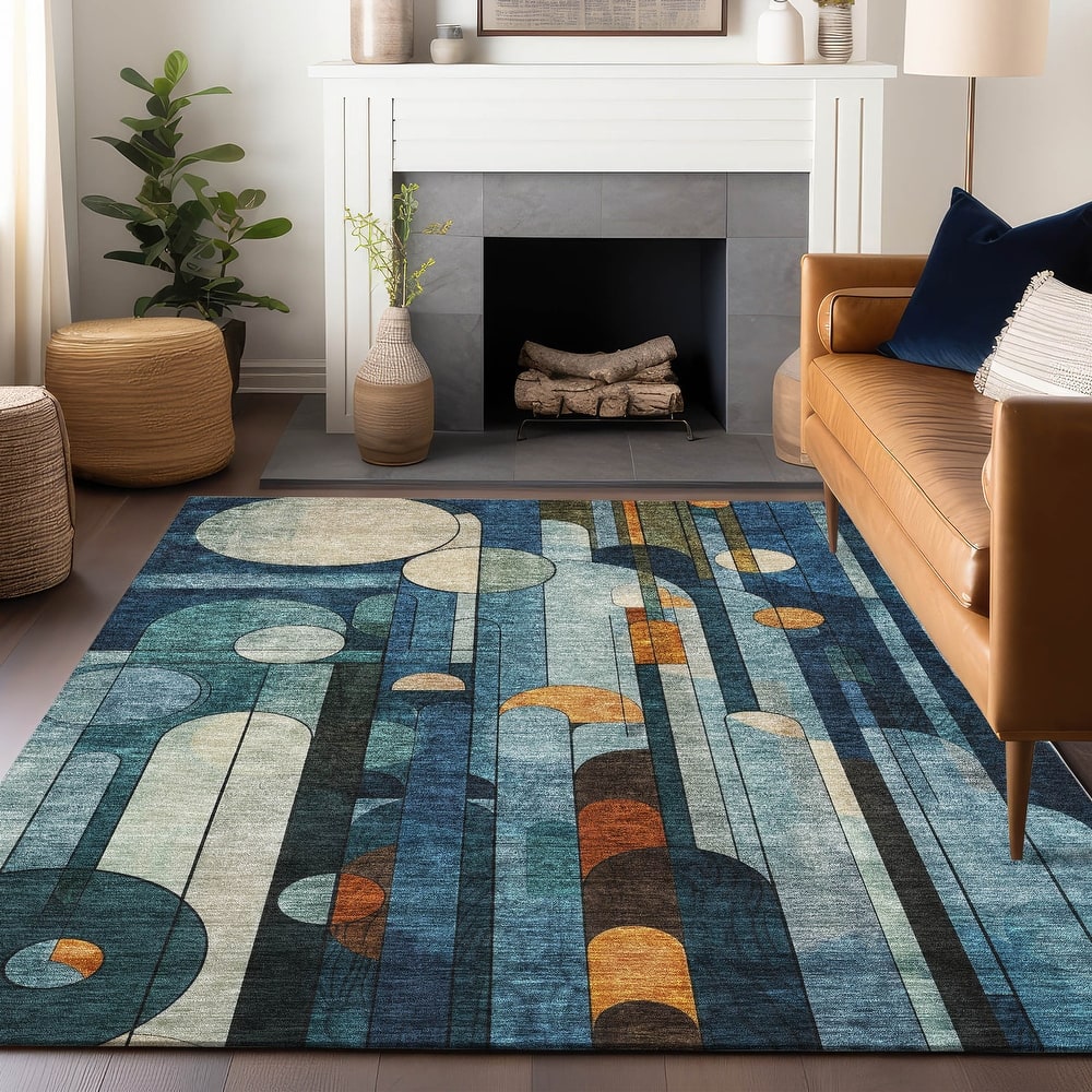 Machine Washable Indoor/ Outdoor Abstract Deco Chantille Rug