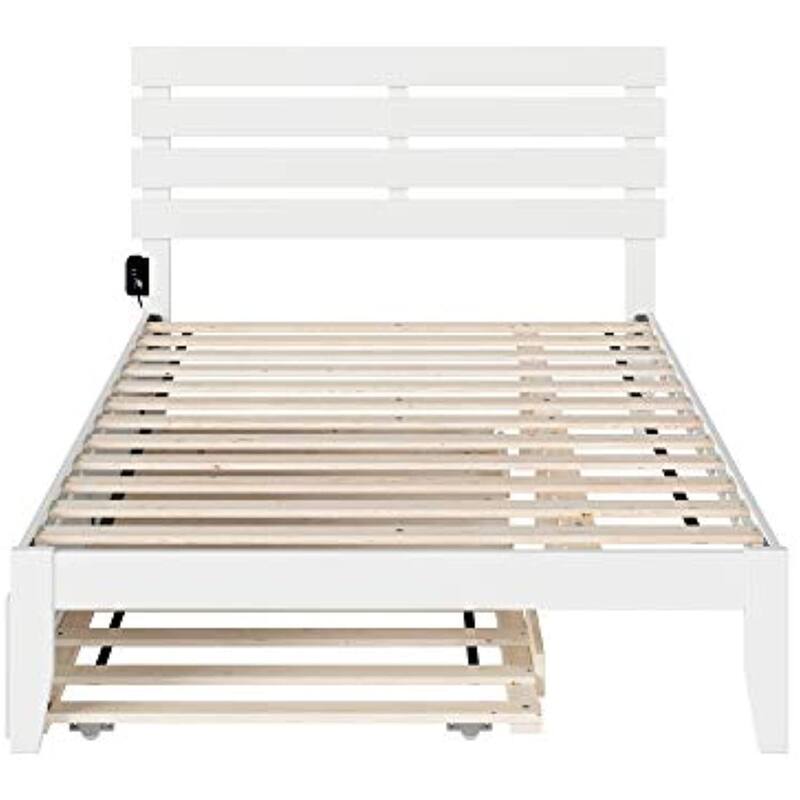 Open Bed Frame with Trundle - Modern Design, Hardwood & Veneer, No Box Spring Needed, Twin Size