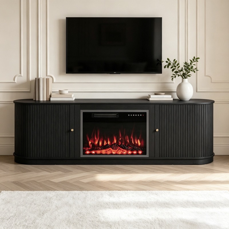 Spruce & Spring 70-Inch Fireplace TV Stand with Charging Station - 73 inches in width