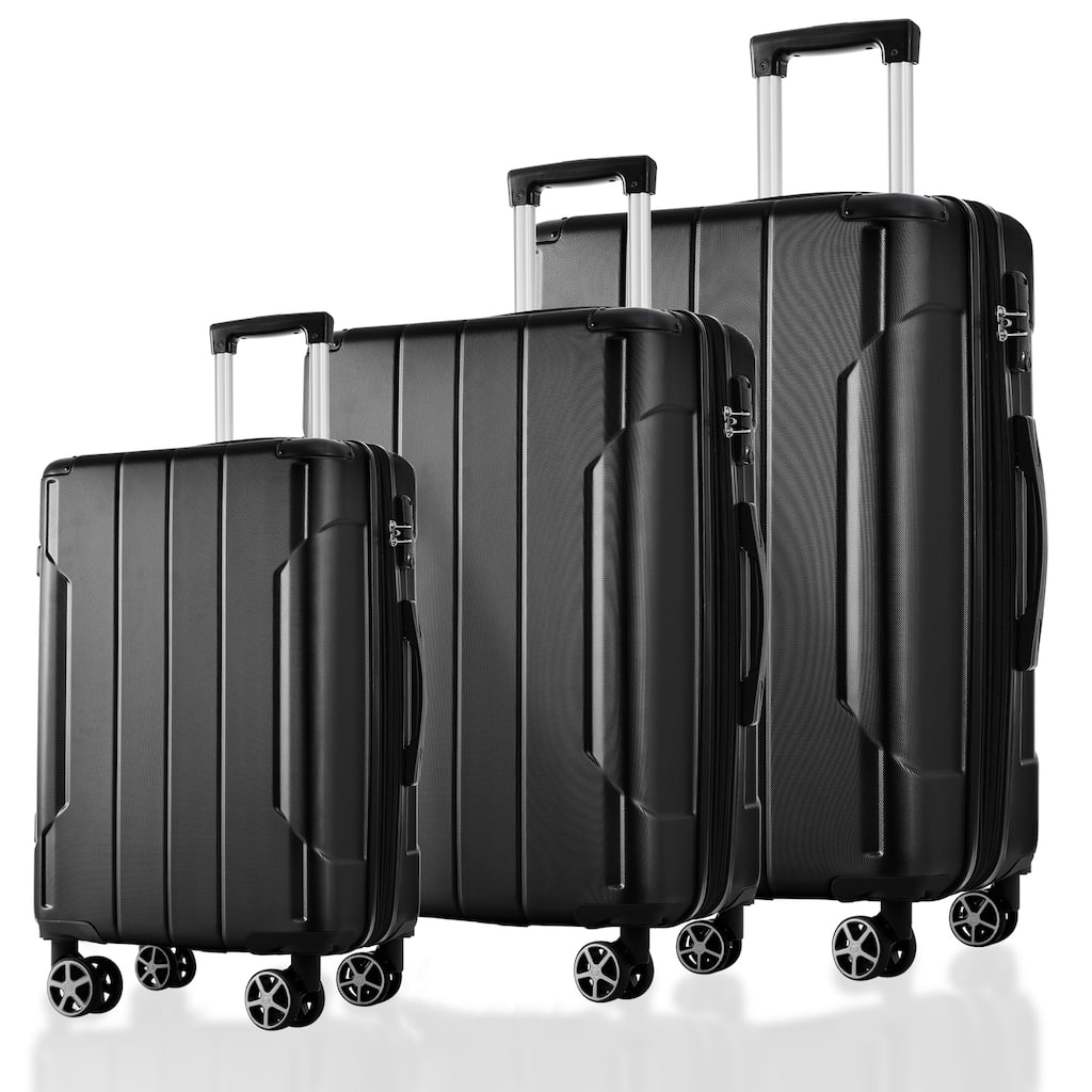 3-Piece, 20, 24, 28-Inch Modern Expandable Hard-Shell Luggage with 2 Spinners and TSA Lock, for Boarding Travel, Black