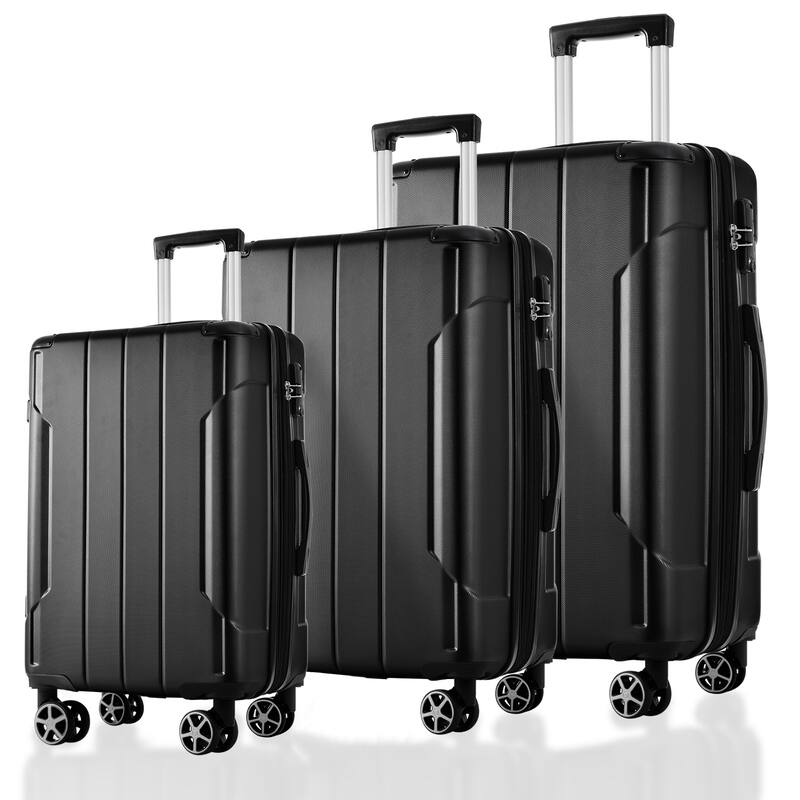 Luggage Sets 3 Piece, Expandable Hard shell ABS Suitcases with Double Spinner and TSA Lock, Suitable for Both Men and Women - Black