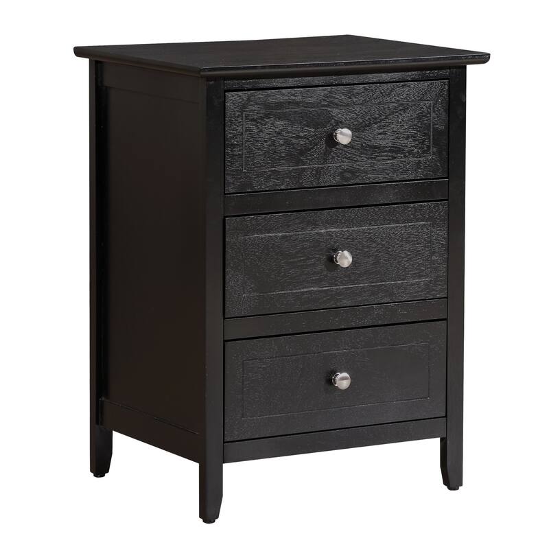 3-Drawer Wood Nightstand - 25" - Black