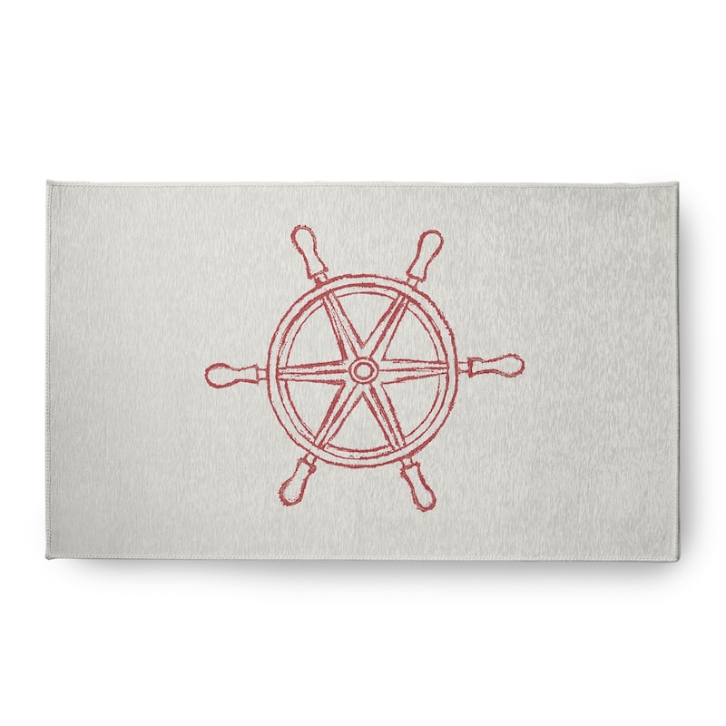Large Ship Wheel Nautical Chenille Rug - Ligonberry Red - 18" x 30"