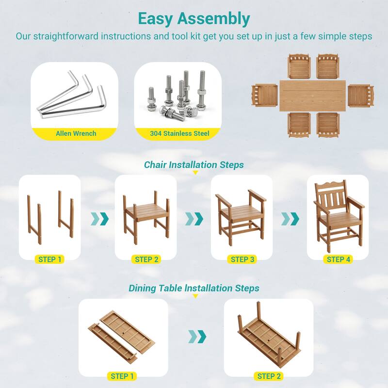 HIPS Outdoor Dining Set All-weather Patio Table and Chairs(Set of 7)