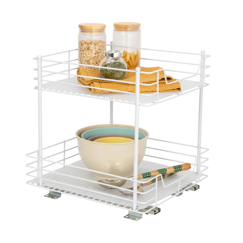 Household Essentials 2 -Tier Pull-Out/Slide-Out Storage Organizer with Plastic Liners - 16.73" H x 15.35" W x 16.14" D