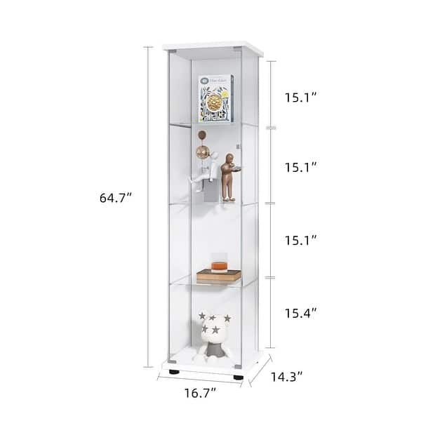 Glass Display Cabinet 4 Shelves Floor Standing Curio Bookshelf - Bed ...