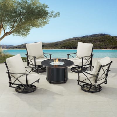 Black Aluminum Fire Table Set with Four Club Chairs