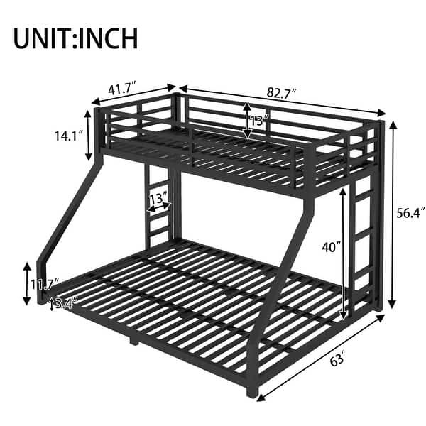 dimension image slide 0 of 2, Noise Reduced Metal Bunk Bed for Teens with 2 Side Ladder