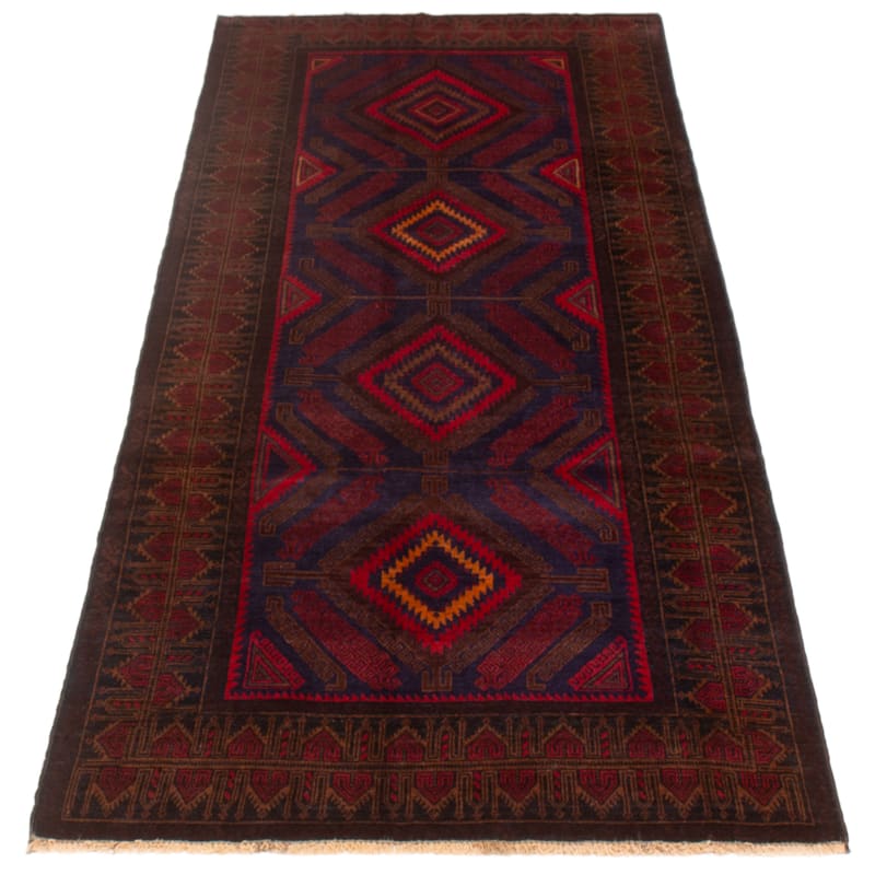 ECARPETGALLERY Hand-knotted Teimani Navy, Red Wool Rug - 4' 2" x 9' 7"