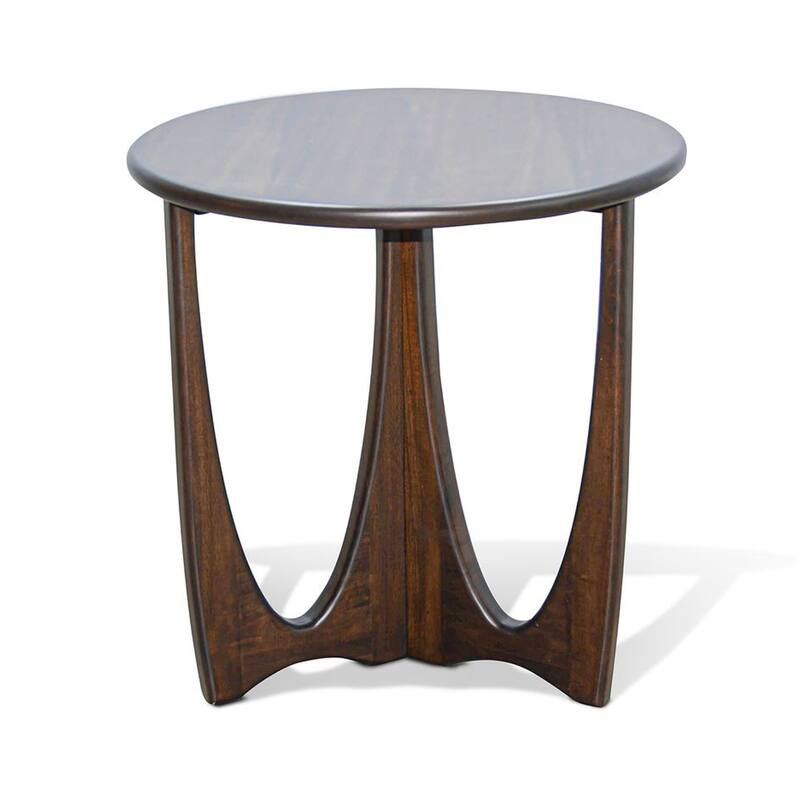 Natra Side End Table, 26 Inch Round, Cutout Base, Dark Brown Solid Wood
