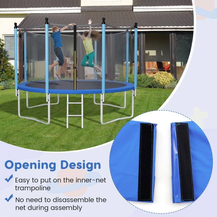 Blue PVC Foam Trampoline Safety Pad with Elastic Straps and Hook Closure