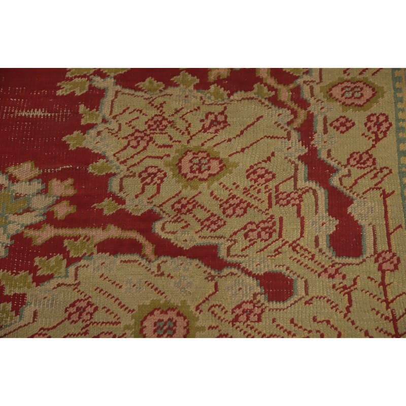 Hand Knotted Oriental 100% Wool Carpet Transitional Medallion Red Oushak Area Rug - 13' 10'' X 10' 1''