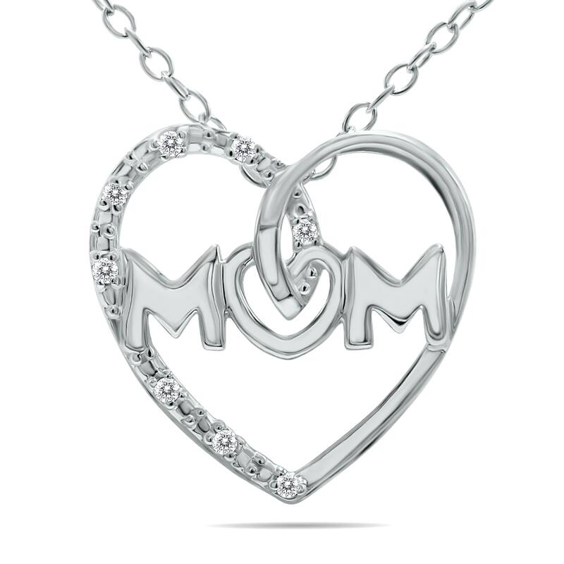 Marquee Diamond Accent MOM Heart Necklace in .925 Sterling Silver