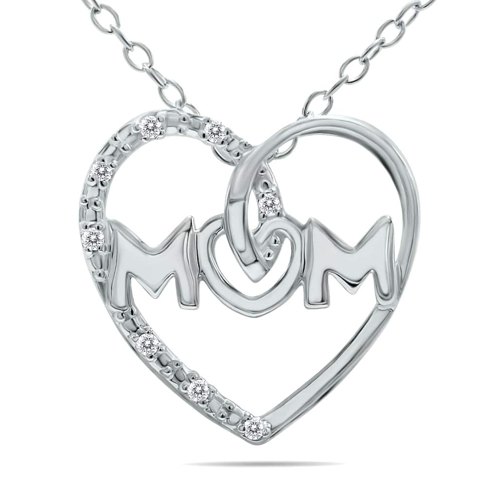 Marquee Diamond Accent MOM Heart Necklace in .925 Sterling Silver