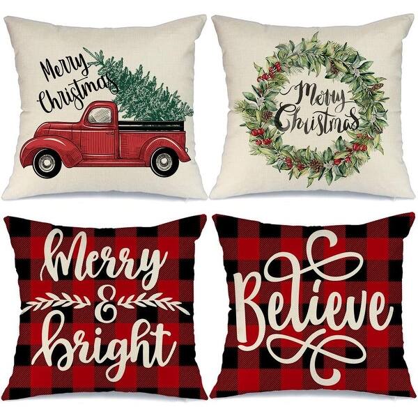 Rustic Christmas Pillow Covers 18x18 Inch Set Of 4, Buffalo Check
