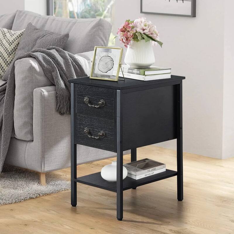 VECELO Modern Nightstands Set of 2, End Tables, Narrow Side Table with Drawers, Nightstand for Small Spaces