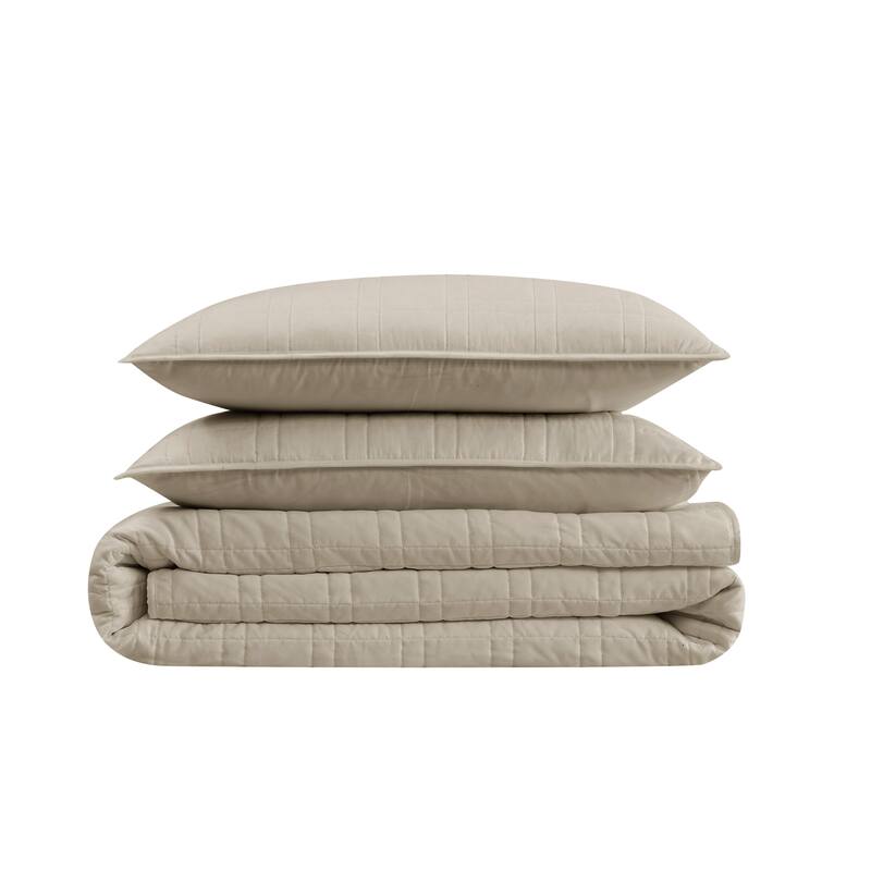 Cannon Heritage Solid 3 Piece Quilt Set - Khaki - King