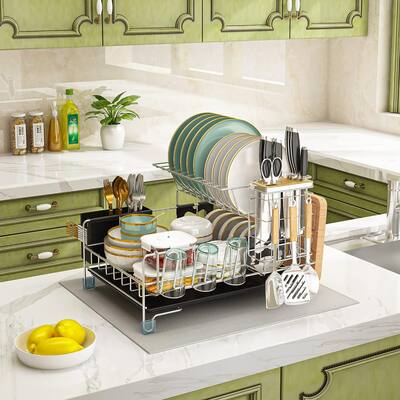 2 Tier Stainless Steel Dish Drying Rack for Kitchen Counter